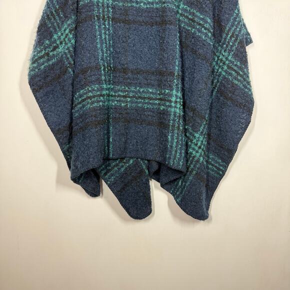 Woolrich Poncho Shawl Wrap One Size Navy Blue Green Tartan Plaid Open Front - Picture 6 of 8